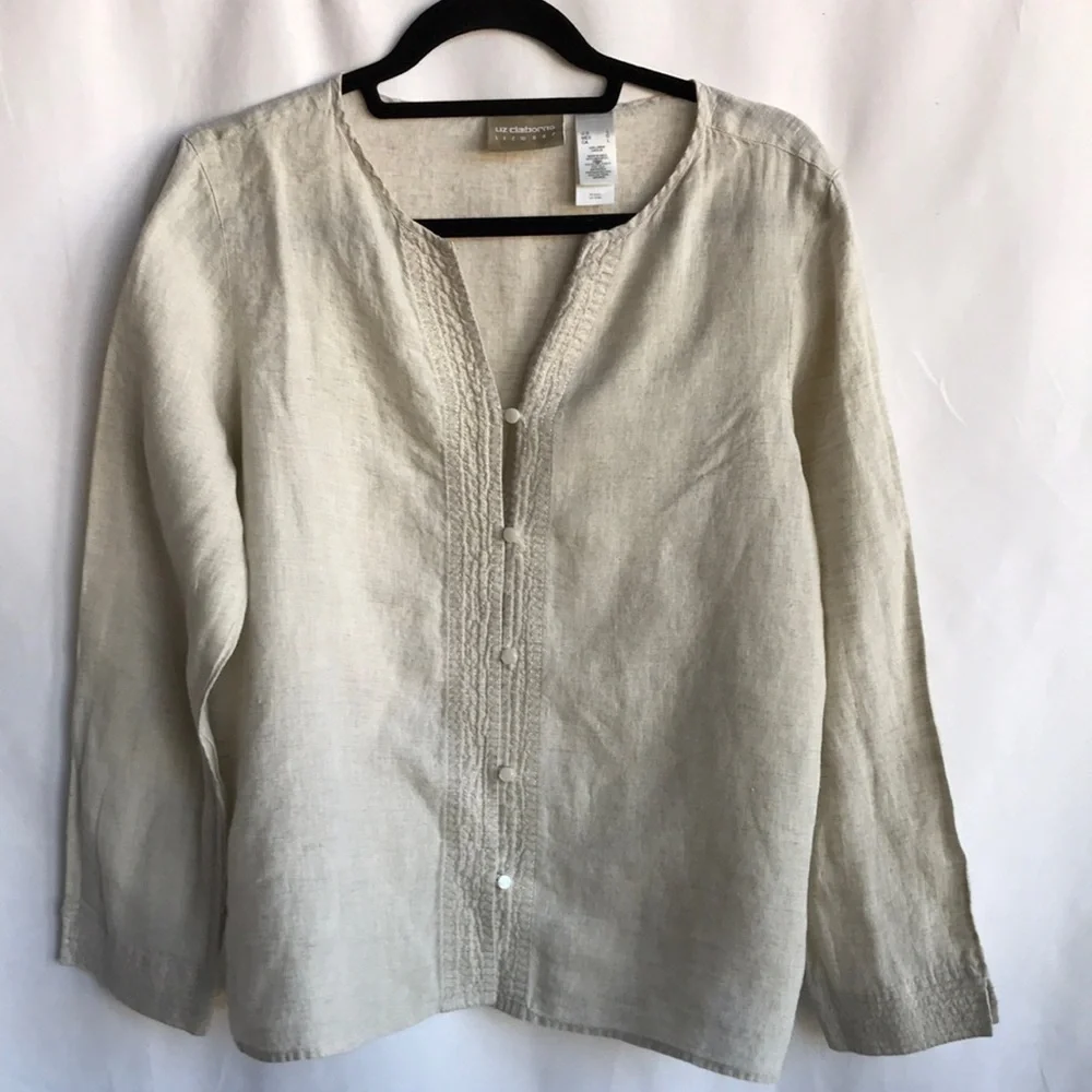 Liz Claiborne oatmeal linen tunic, size L - Picture 1 of 6